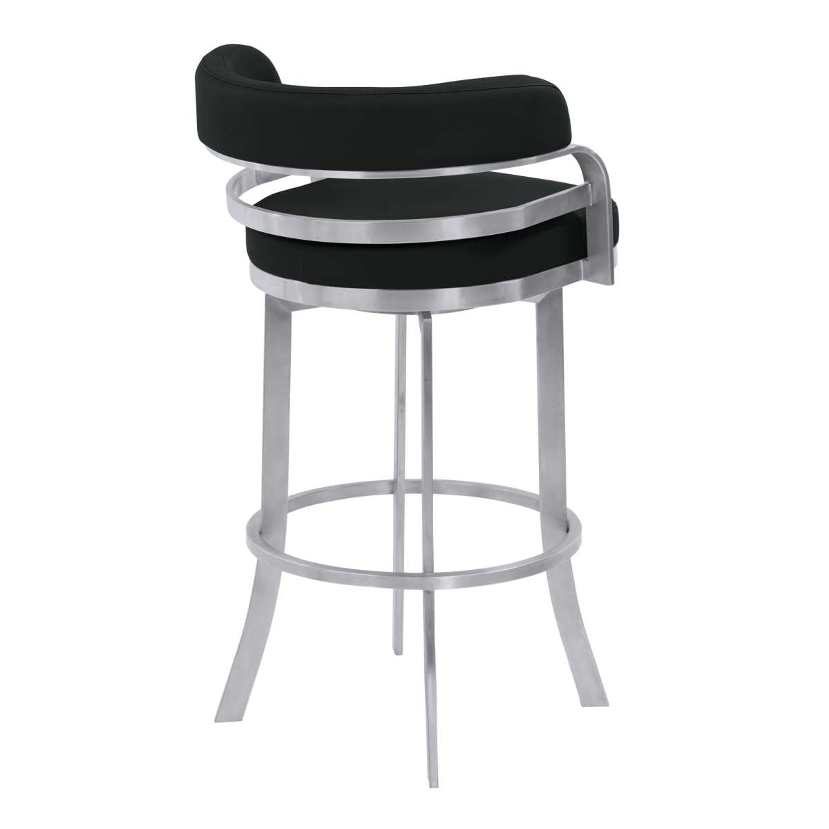 Prinz 26" Counter Height Swivel Black Faux Leather and Brushed Stainless Steel Bar Stool By Armen Living | Bar Stools |  Modishstore  - 4