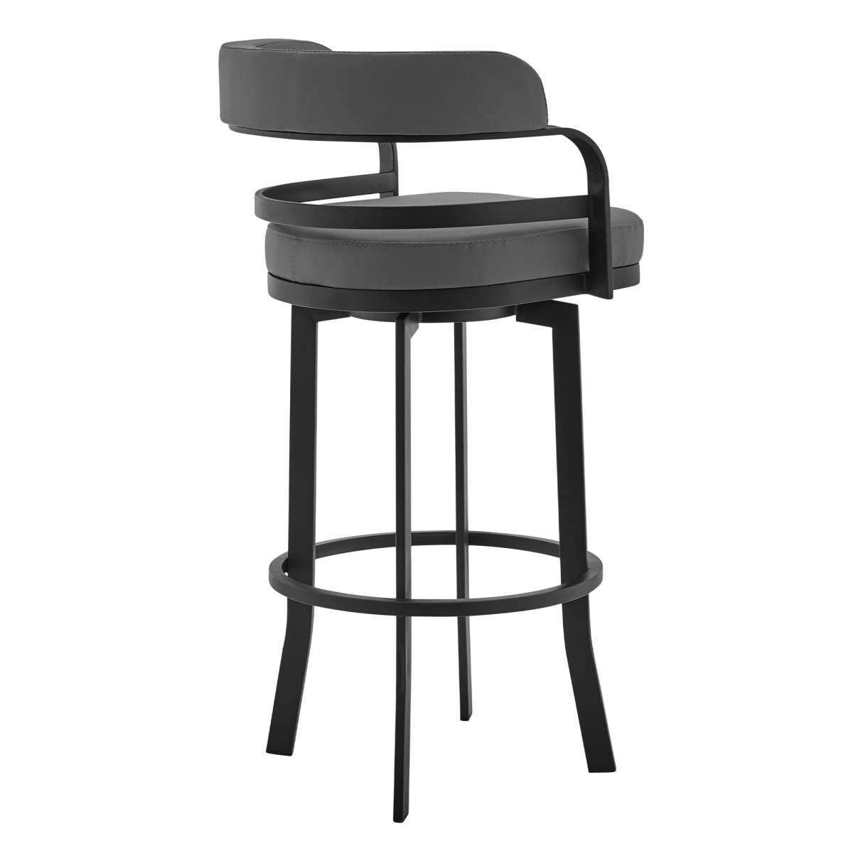 Prinz 26" Counter Height Swivel Grey Faux Leather and Black Metal Bar Stool By Armen Living | Bar Stools |  Modishstore  - 2