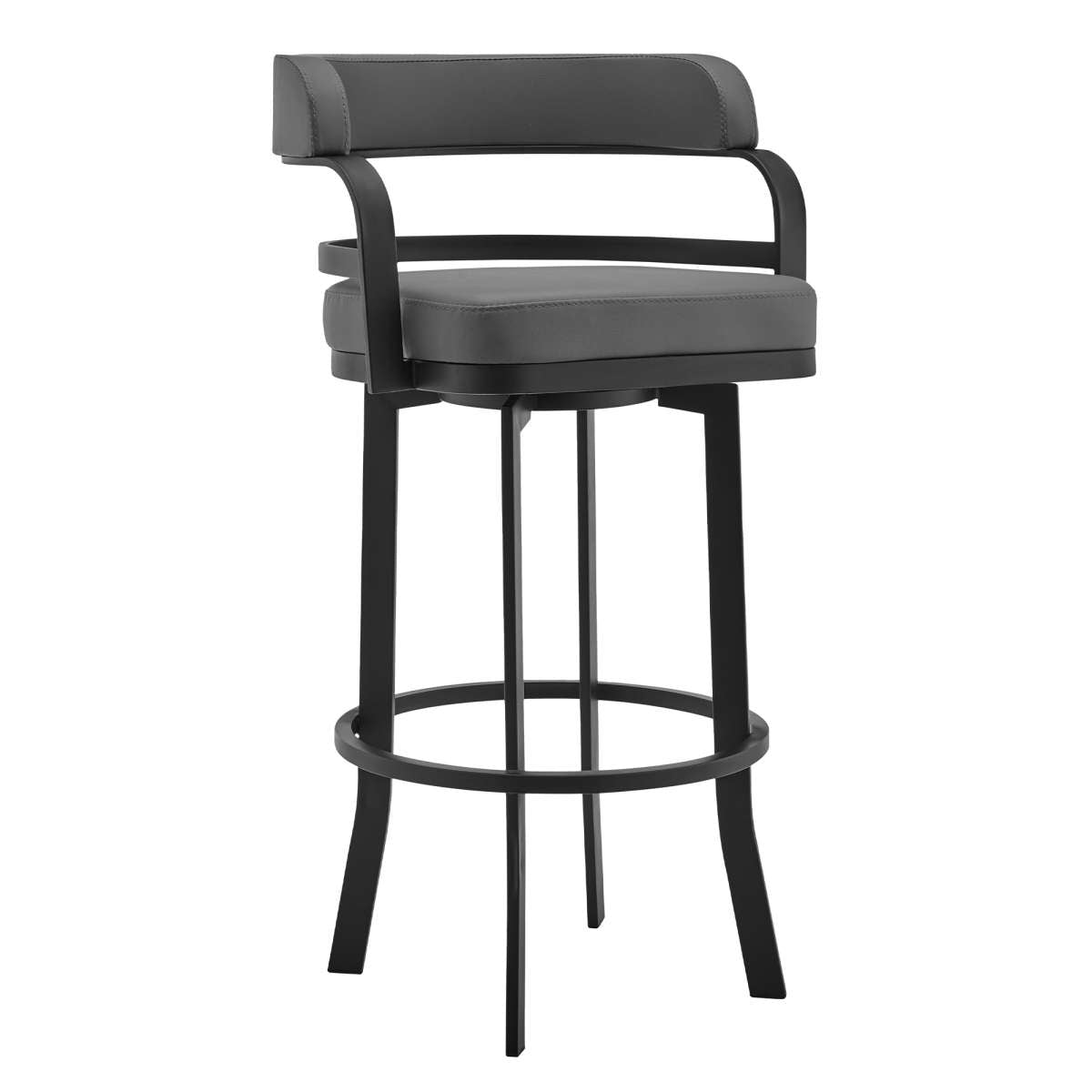 Prinz 30" Bar Height Swivel Grey Faux Leather and Black Metal Bar Stool By Armen Living | Bar Stools | Modishstore - 2