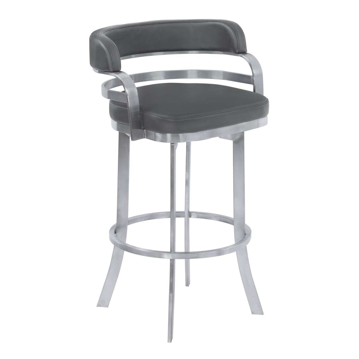 Prinz 26" Counter Height Swivel Grey Faux Leather and Brushed Stainless Steel Bar Stool By Armen Living | Bar Stools | Modishstore - 2