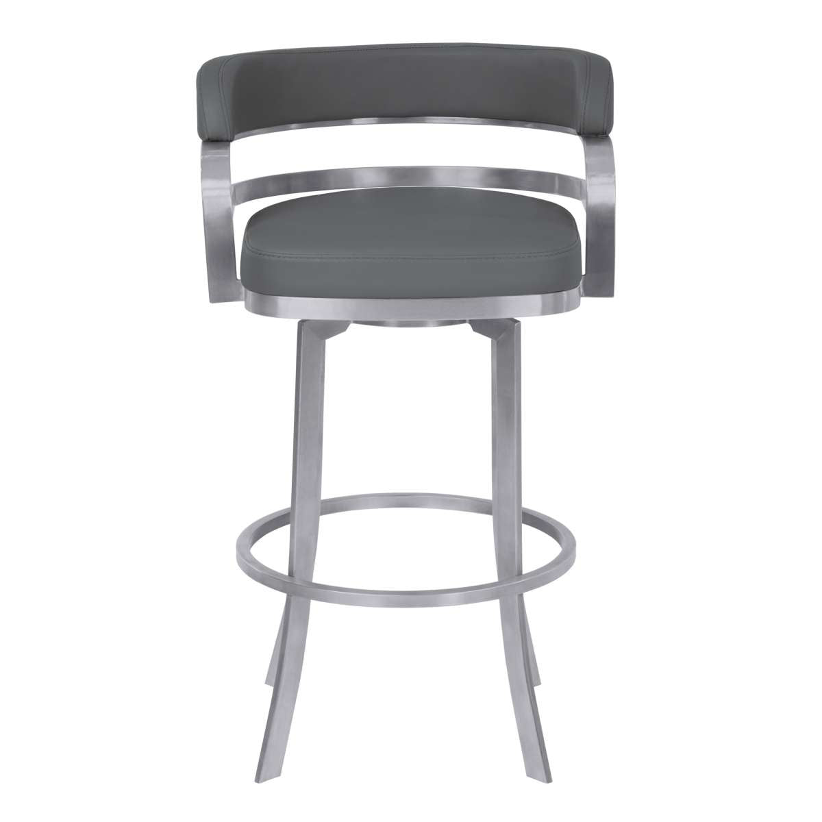 Prinz 26" Counter Height Swivel Grey Faux Leather and Brushed Stainless Steel Bar Stool By Armen Living | Bar Stools | Modishstore - 3