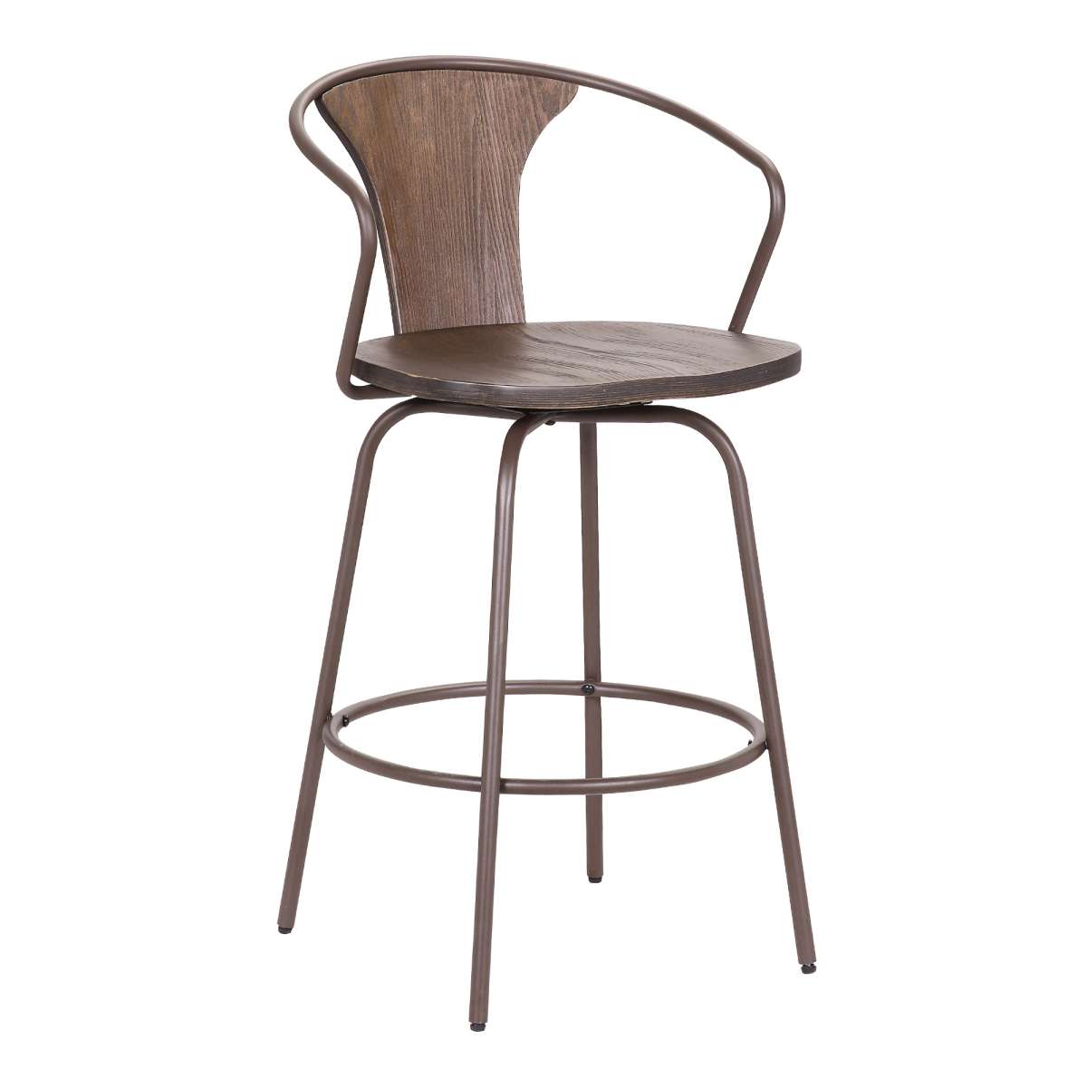 Payton Industrial 26" Swivel Walnut Wood and Metal Bar Stool By Armen Living | Bar Stools | Modishstore - 2