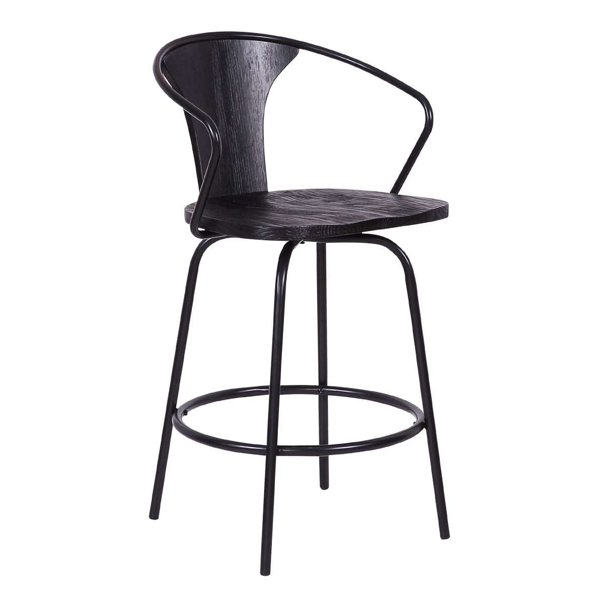 Payton Industrial 30" Swivel Black Wood and Metal Bar Stool By Armen Living | Bar Stools | Modishstore - 2