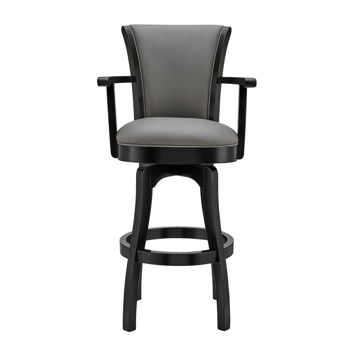 Raleigh 30" Bar Height Swivel Grey Faux Leather and Black Wood Arm Bar Stool By Armen Living | Bar Stools | Modishstore - 2