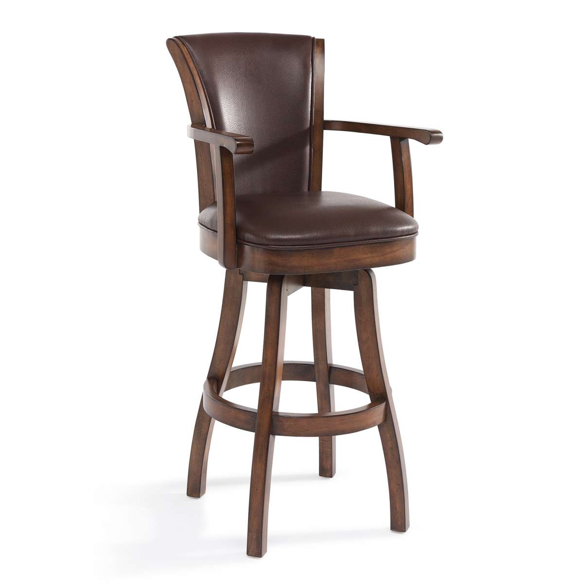 Raleigh 30" Bar Height Swivel Kahlua Faux Leather and Chestnut Wood Arm Bar Stool By Armen Living | Bar Stools | Modishstore - 2