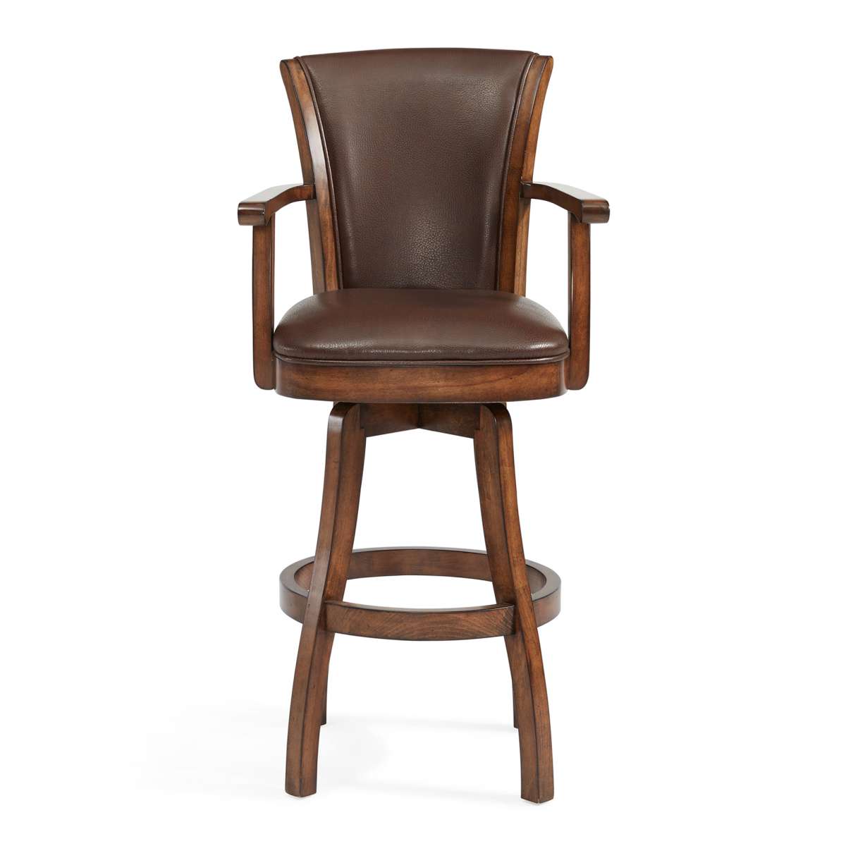 Raleigh 30" Bar Height Swivel Kahlua Faux Leather and Chestnut Wood Arm Bar Stool By Armen Living | Bar Stools | Modishstore - 3