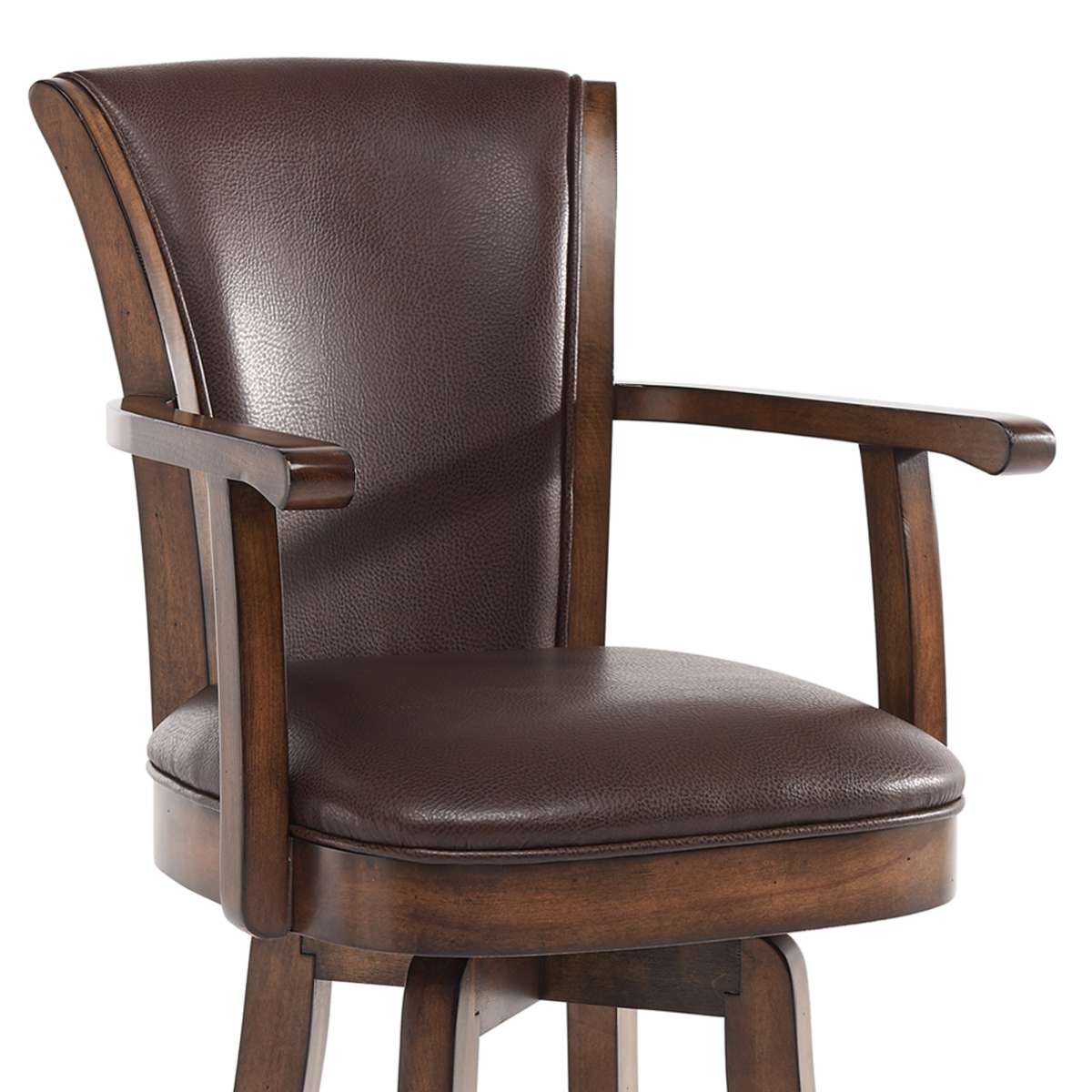 Raleigh 30" Bar Height Swivel Kahlua Faux Leather and Chestnut Wood Arm Bar Stool By Armen Living | Bar Stools | Modishstore - 4