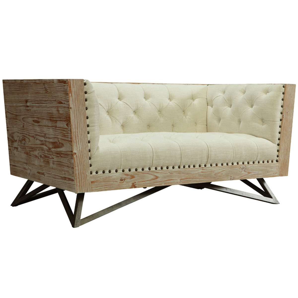 Regis Cream Loveseat With Pine Frame And Gunmetal Legs By Armen Living | Loveseats | Modishstore