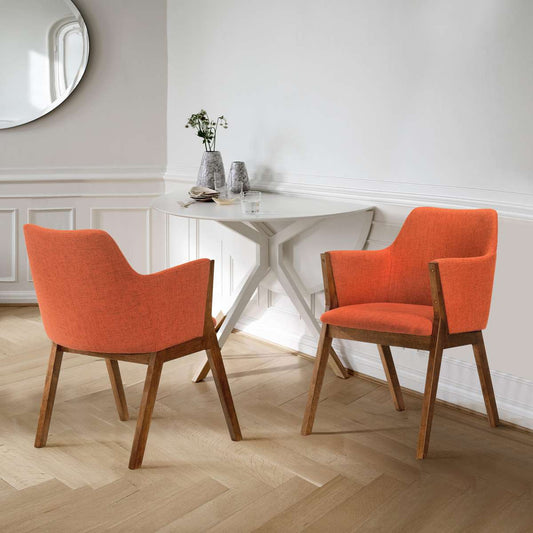 Renzo Orange Fabric and Walnut Wood Dining Side Chairs - Set of 2 By Armen Living | Side Chairs |  Modishstore 