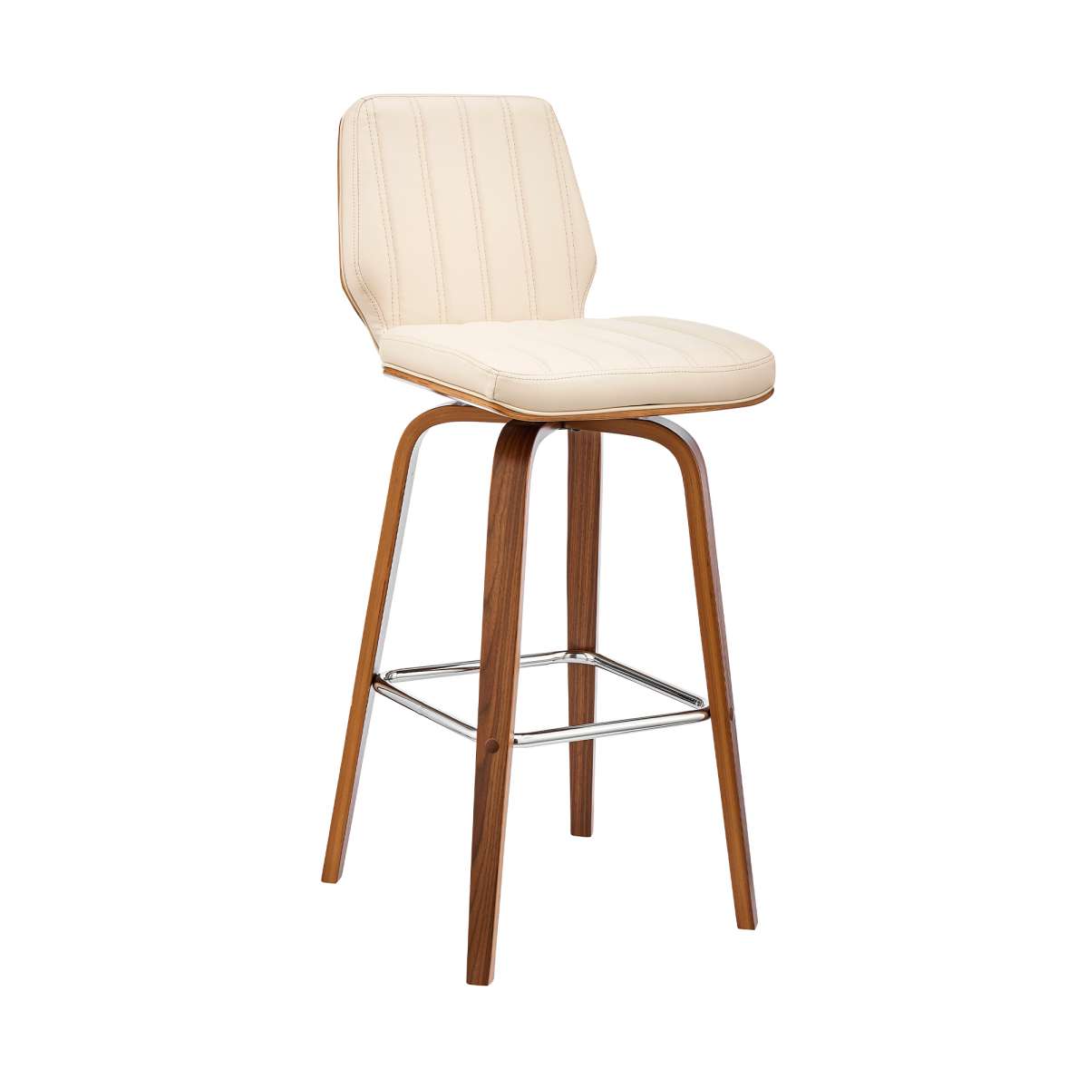 Renee 26" Swivel Cream Faux Leather and Walnut Wood Bar Stool By Armen Living | Bar Stools | Modishstore - 2