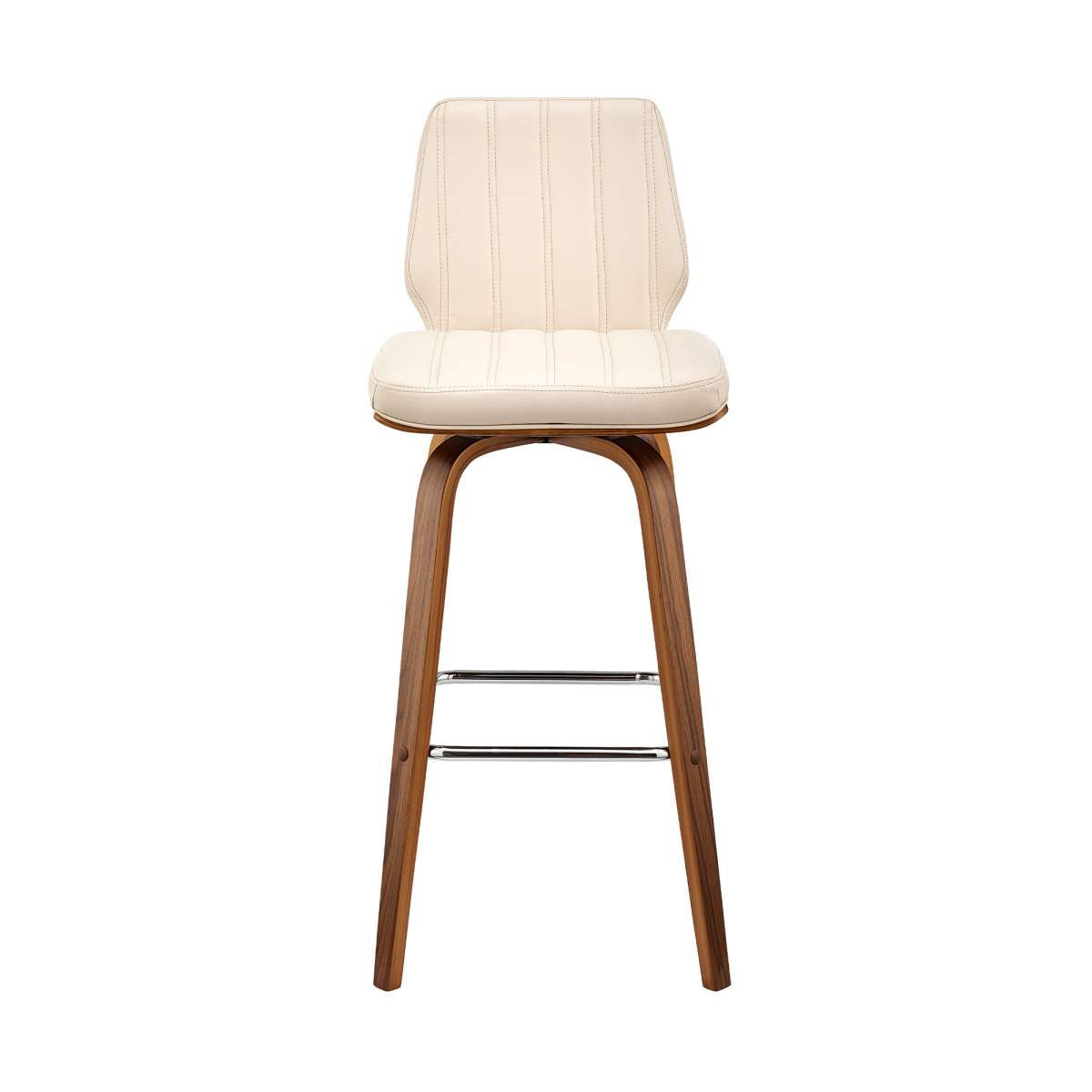 Renee 26" Swivel Cream Faux Leather and Walnut Wood Bar Stool By Armen Living | Bar Stools | Modishstore - 3