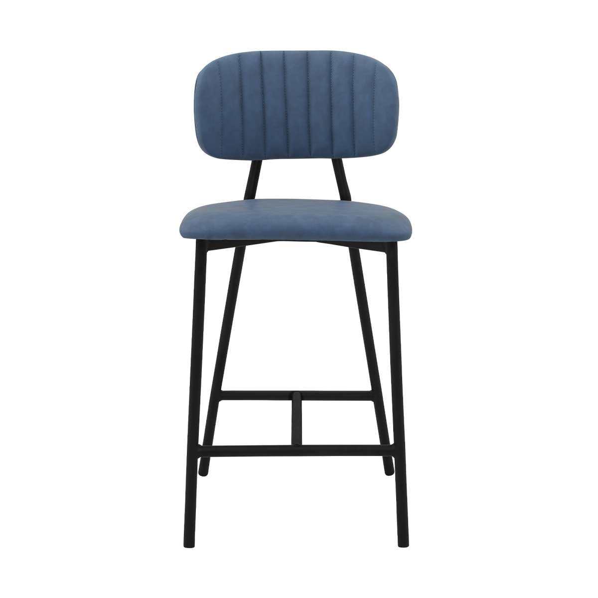 Rococo 26" Blue Faux Leather and Metal Counter Height Bar Stool By Armen Living | Bar Stools | Modishstore - 2