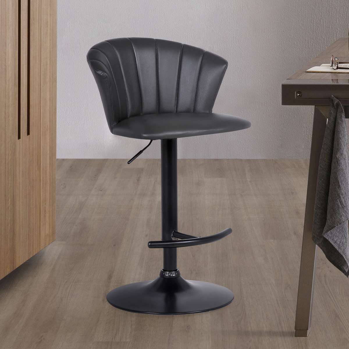 Raquel Adjustable Modern Gray Faux Leather Bar Stool By Armen Living | Bar Stools | Modishstore