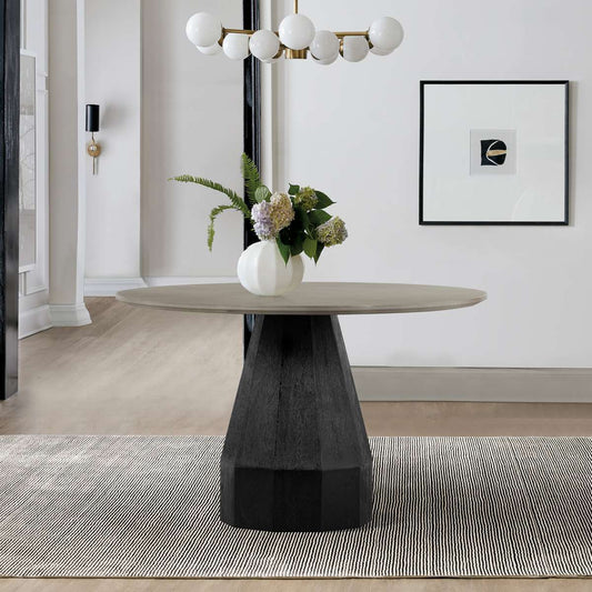 Revival Concrete and Oak Round Dining Table By Armen Living | Dining Tables | Modishstore