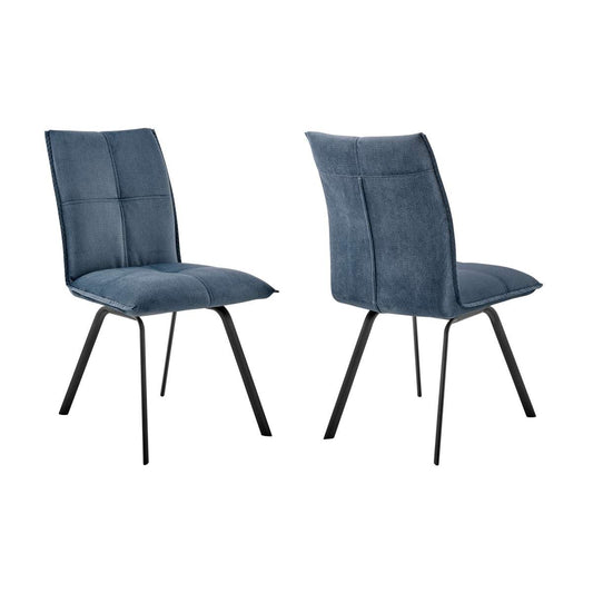 Rylee Dining Room Accent Chair in Blue Fabric and Black Finish - Set of 2 By Armen Living | Dining Chairs | Modishstore