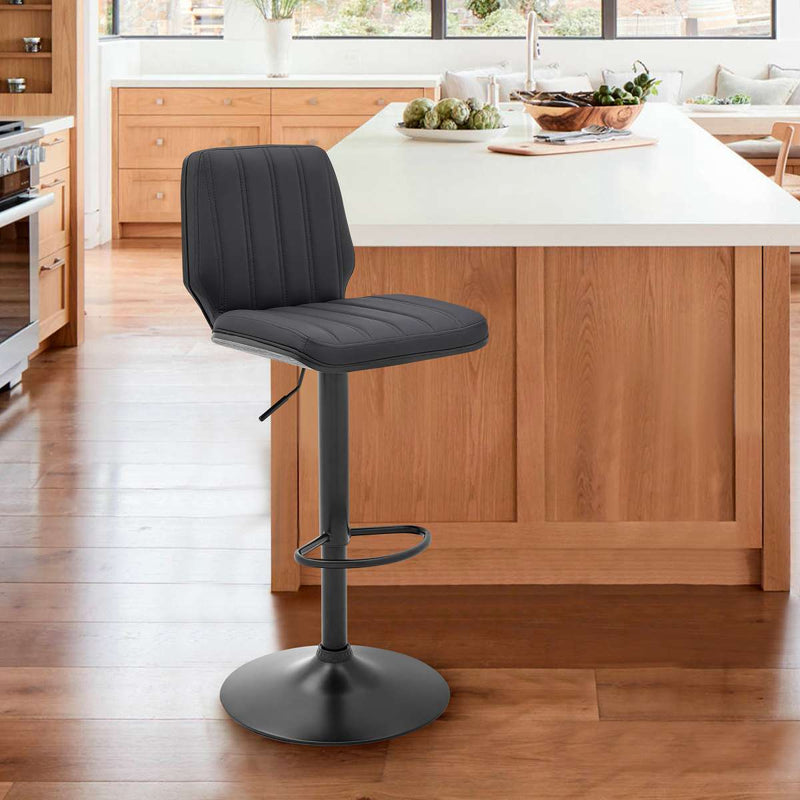 Sabine Adjustable Swivel Gray Faux Leather and Black Metal Bar Stool By Armen Living | Bar Stools |  Modishstore 