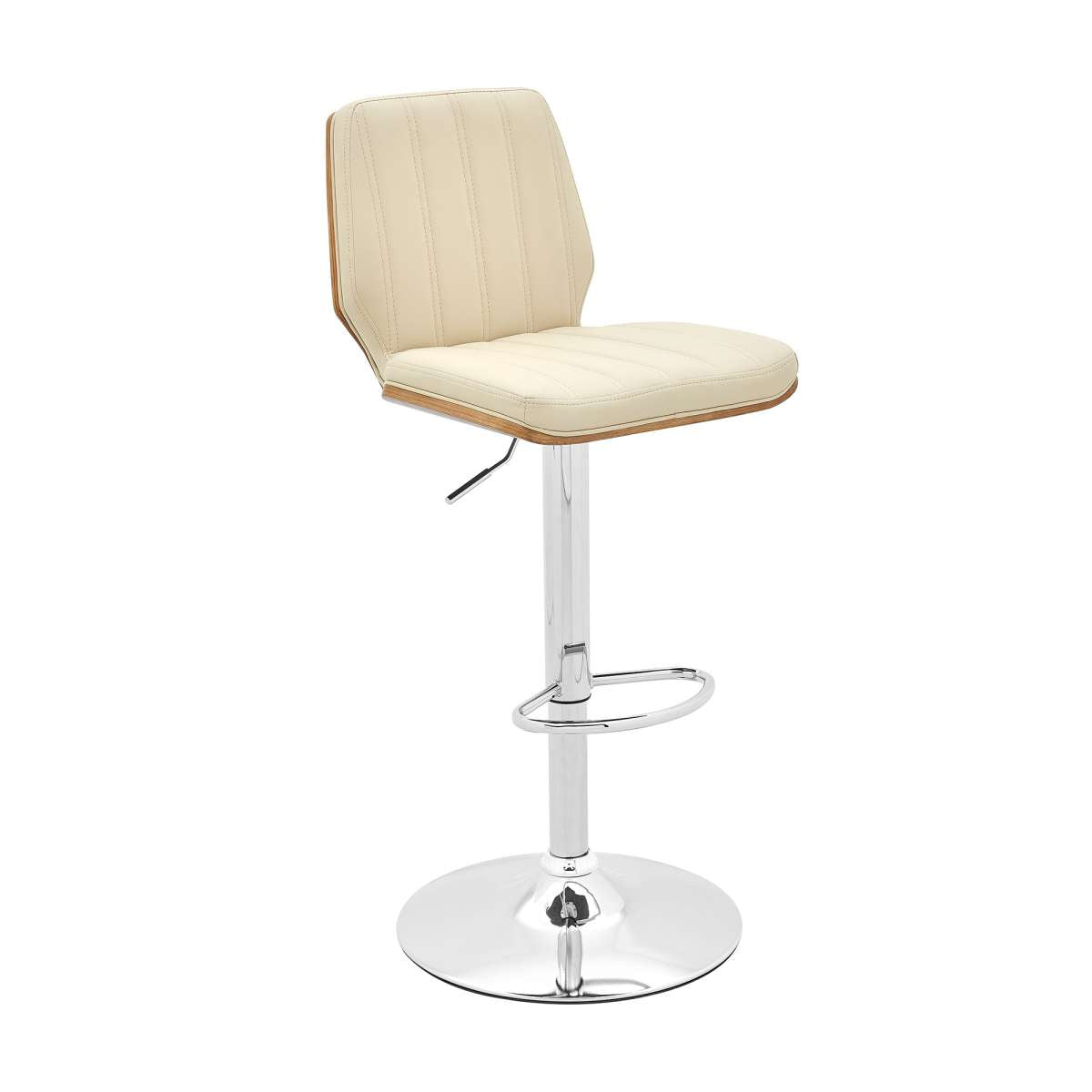 Sabine Adjustable Swivel Cream Faux Leather with Walnut Back and Chrome Bar Stool By Armen Living | Bar Stools |  Modishstore  - 7