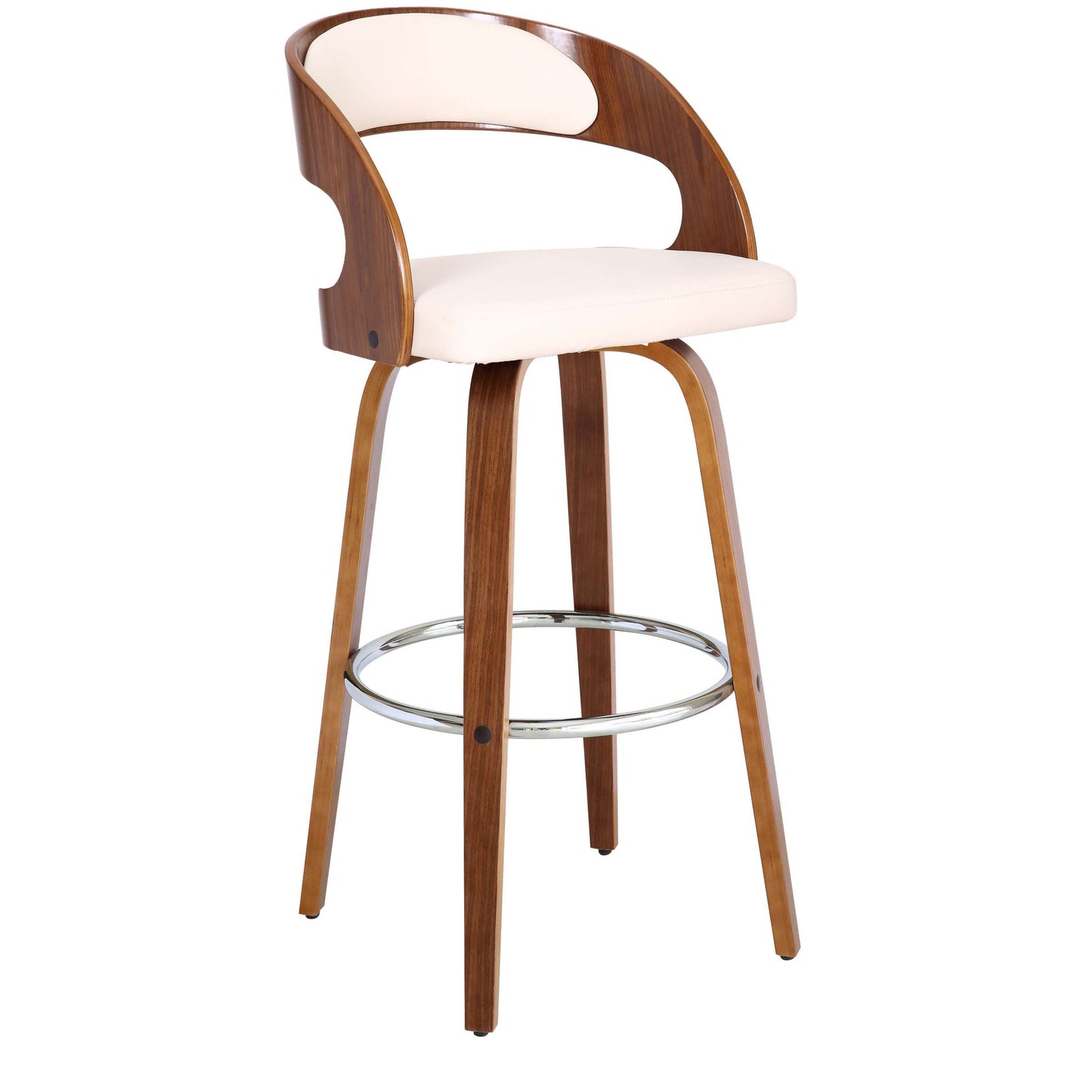 Shelly 30" Bar Height Swivel Cream Faux Leather and Walnut Wood Bar Stool By Armen Living | Bar Stools | Modishstore - 2