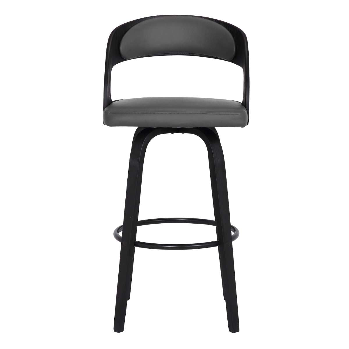 Shelly 30" Bar Height Swivel Grey Faux Leather and Black Wood Bar Stool By Armen Living | Bar Stools | Modishstore - 2