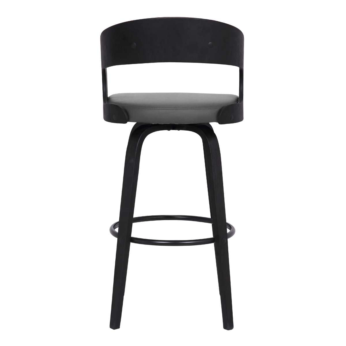 Shelly 30" Bar Height Swivel Grey Faux Leather and Black Wood Bar Stool By Armen Living | Bar Stools | Modishstore - 4