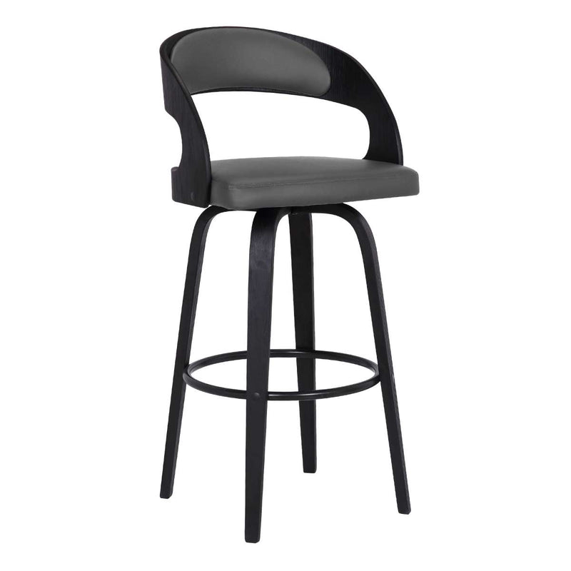 Shelly 30" Bar Height Swivel Grey Faux Leather and Black Wood Bar Stool By Armen Living | Bar Stools | Modishstore