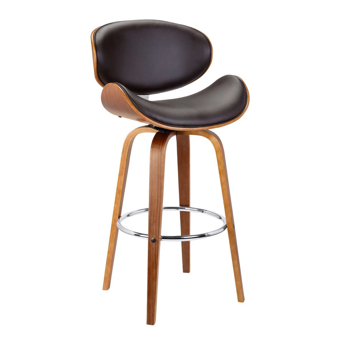 Solvang 30" Swivel Brown Faux Leather and Walnut Wood Bar Stool By Armen Living | Bar Stools | Modishstore - 2