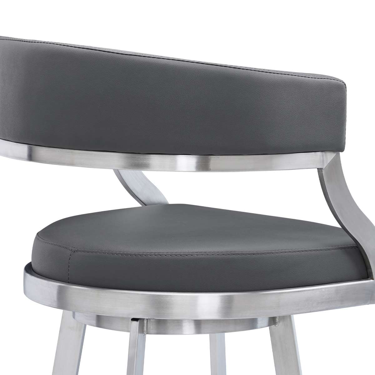 Saturn 26" Counter Height Swivel Grey Faux Leather and Brushed Stainless Steel Bar Stool By Armen Living | Bar Stools |  Modishstore  - 6