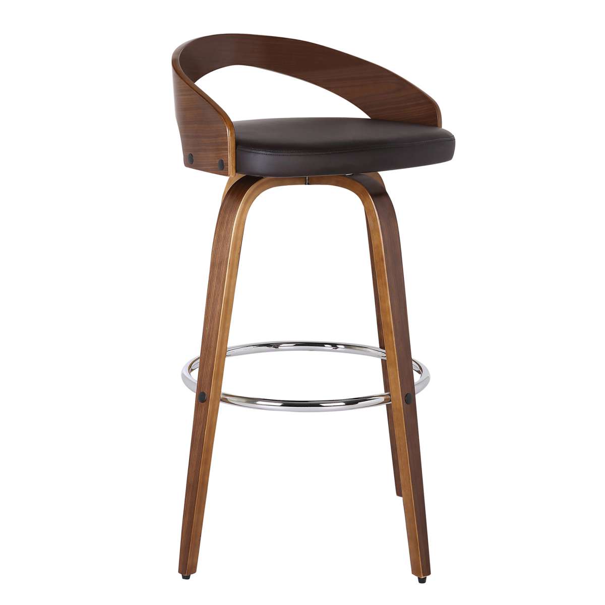 Sonia 26" Counter Height Swivel Brown Faux Leather and Walnut Wood Bar Stool By Armen Living | Bar Stools | Modishstore