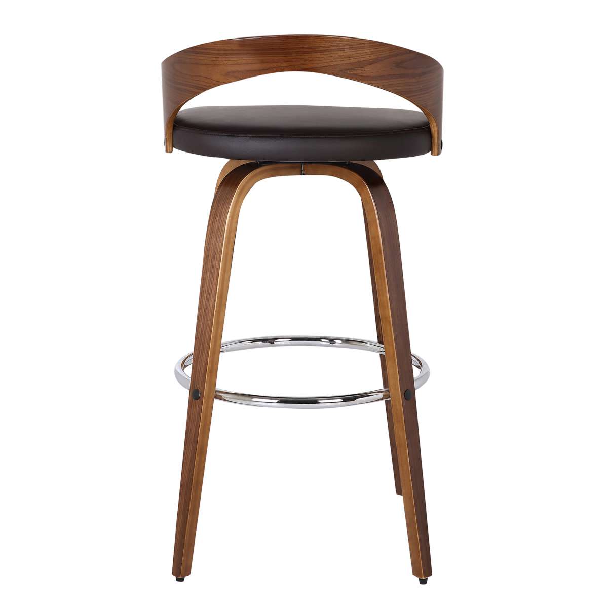 Sonia 26" Counter Height Swivel Brown Faux Leather and Walnut Wood Bar Stool By Armen Living | Bar Stools | Modishstore - 2