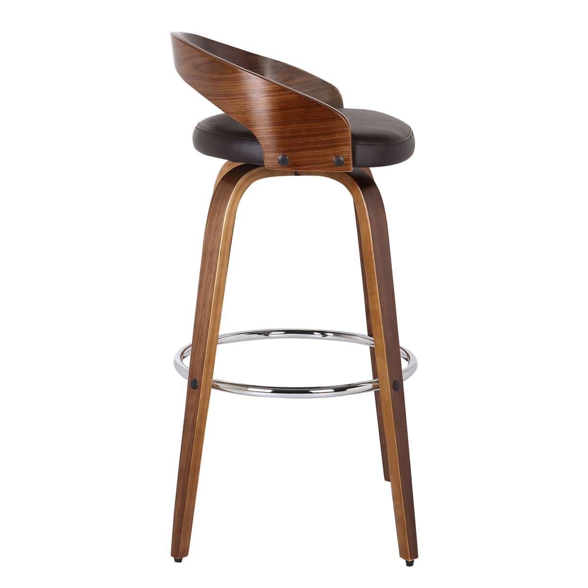 Sonia 26" Counter Height Swivel Brown Faux Leather and Walnut Wood Bar Stool By Armen Living | Bar Stools | Modishstore - 3