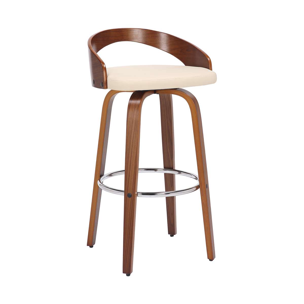 Sonia 26" Counter Height Swivel Cream Faux Leather and Walnut Wood Bar Stool By Armen Living | Bar Stools | Modishstore