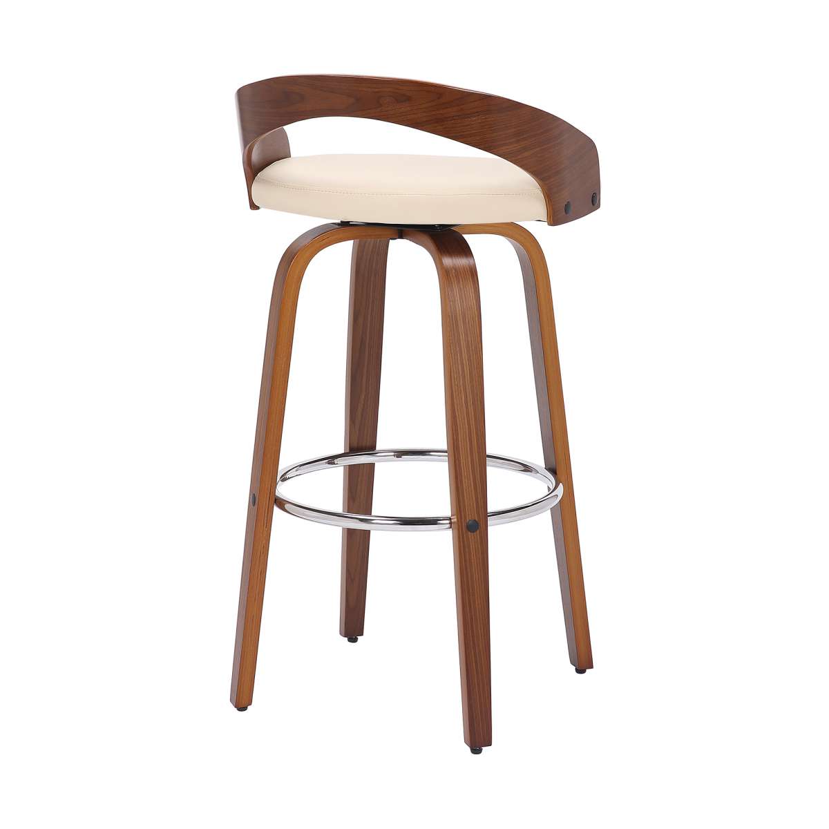 Sonia 26" Counter Height Swivel Cream Faux Leather and Walnut Wood Bar Stool By Armen Living | Bar Stools | Modishstore - 3