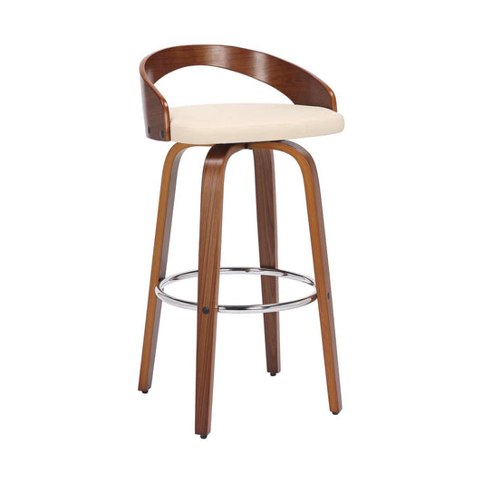 Sonia 30" Bar Height Swivel Cream Faux Leather and Walnut Wood Bar Stool By Armen Living | Bar Stools | Modishstore