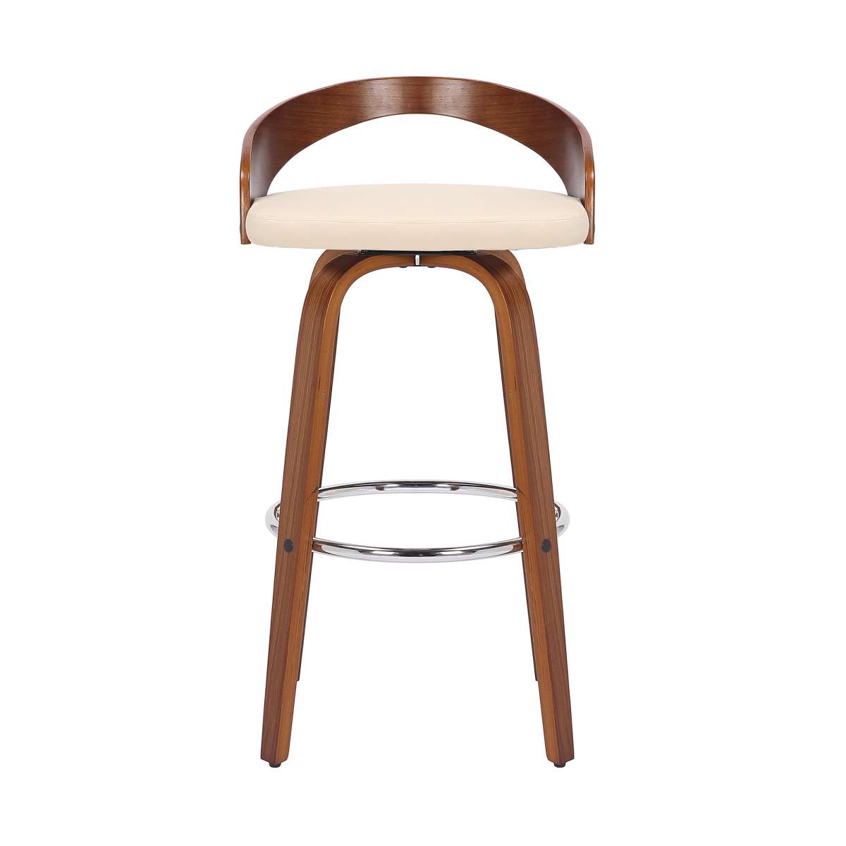 Sonia 30" Bar Height Swivel Cream Faux Leather and Walnut Wood Bar Stool By Armen Living | Bar Stools | Modishstore - 2