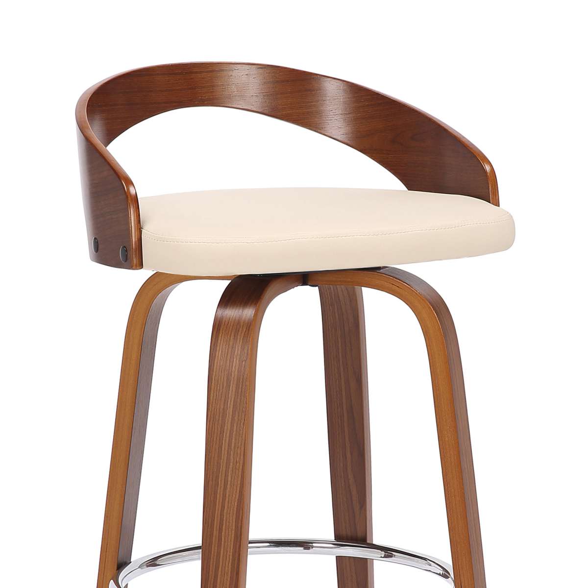 Sonia 30" Bar Height Swivel Cream Faux Leather and Walnut Wood Bar Stool By Armen Living | Bar Stools | Modishstore - 5