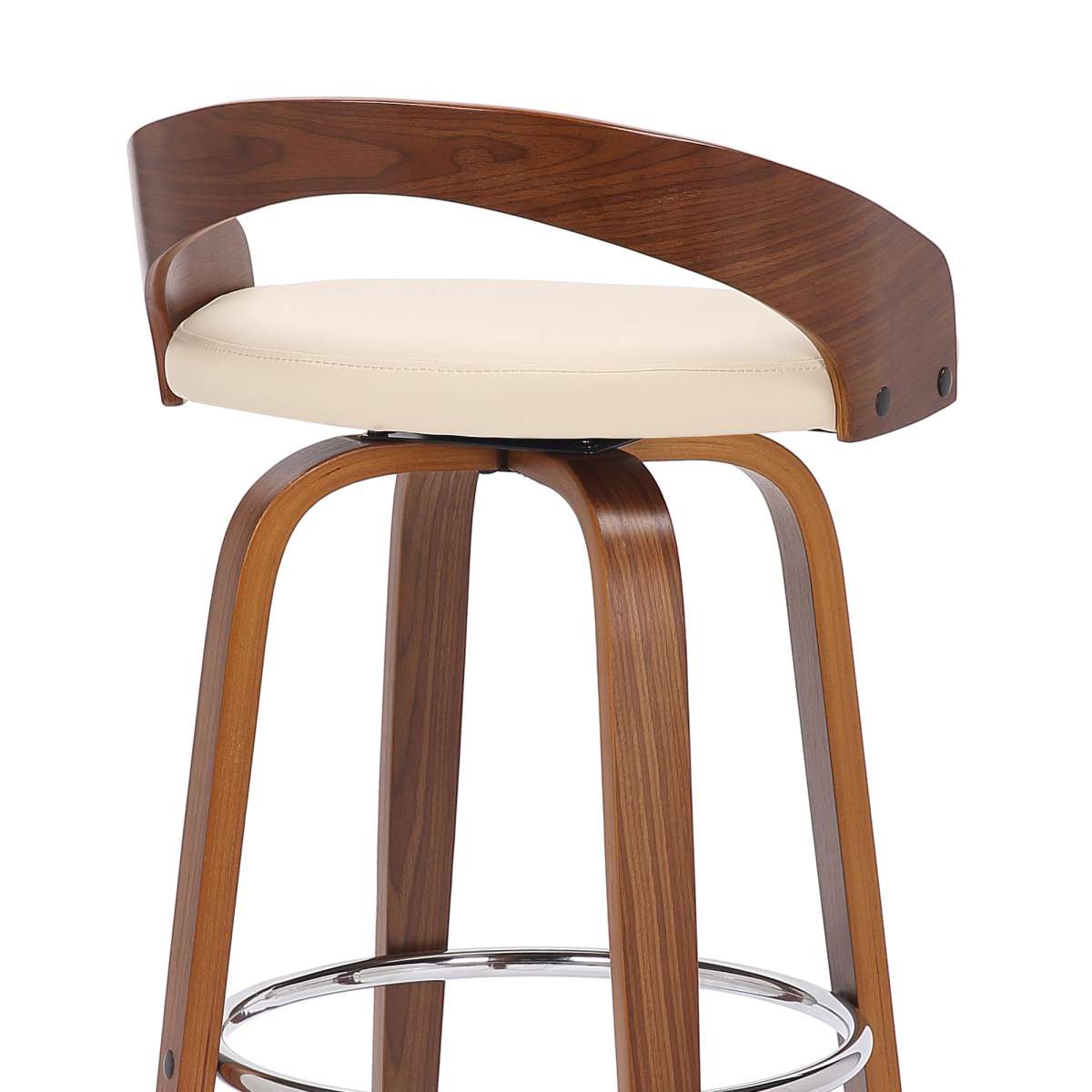 Sonia 30" Bar Height Swivel Cream Faux Leather and Walnut Wood Bar Stool By Armen Living | Bar Stools | Modishstore - 6