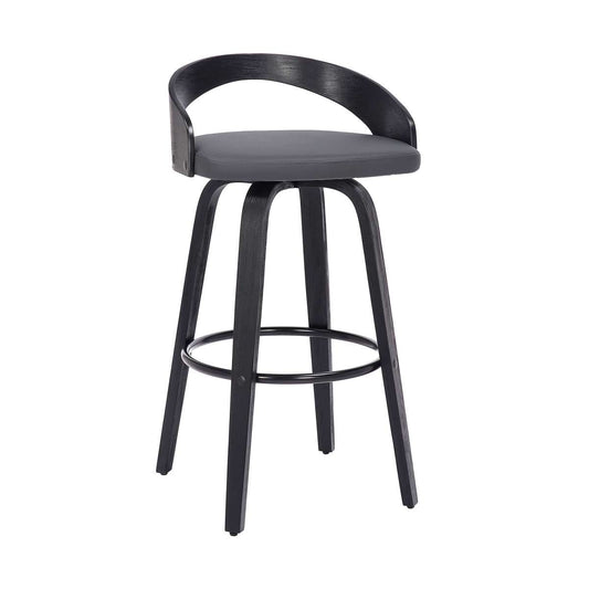 Sonia 26" Counter Height Swivel Grey Faux Leather and Black Wood Bar Stool By Armen Living | Bar Stools | Modishstore