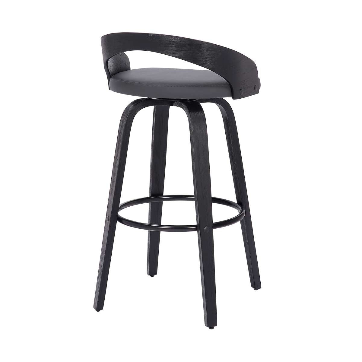 Sonia 26" Counter Height Swivel Grey Faux Leather and Black Wood Bar Stool By Armen Living | Bar Stools | Modishstore - 3