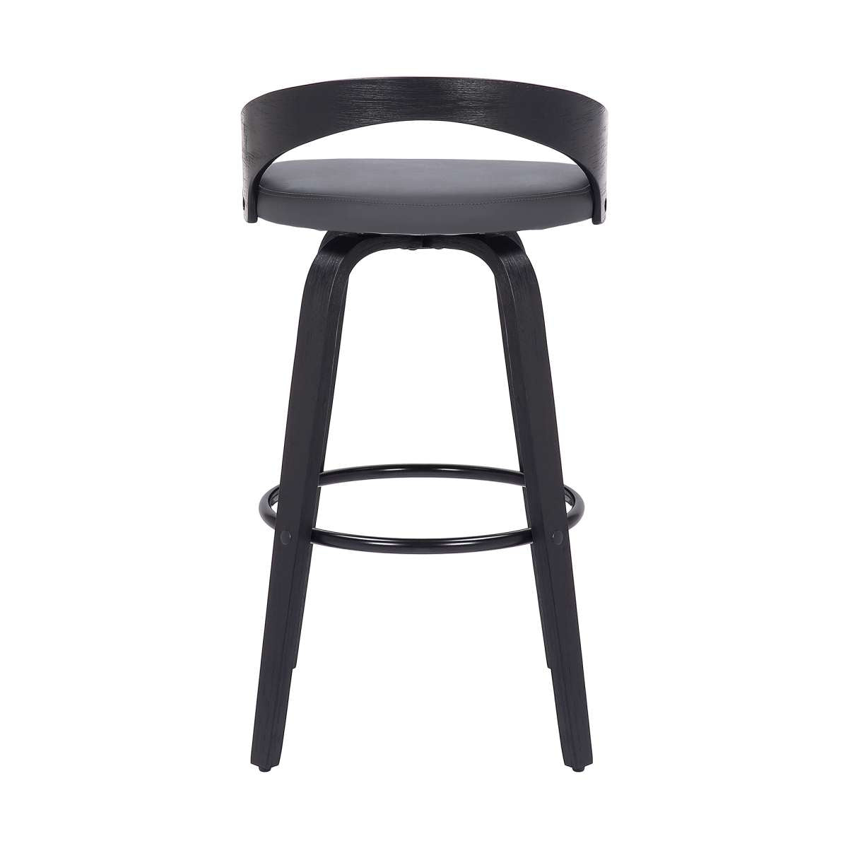 Sonia 26" Counter Height Swivel Grey Faux Leather and Black Wood Bar Stool By Armen Living | Bar Stools | Modishstore - 4