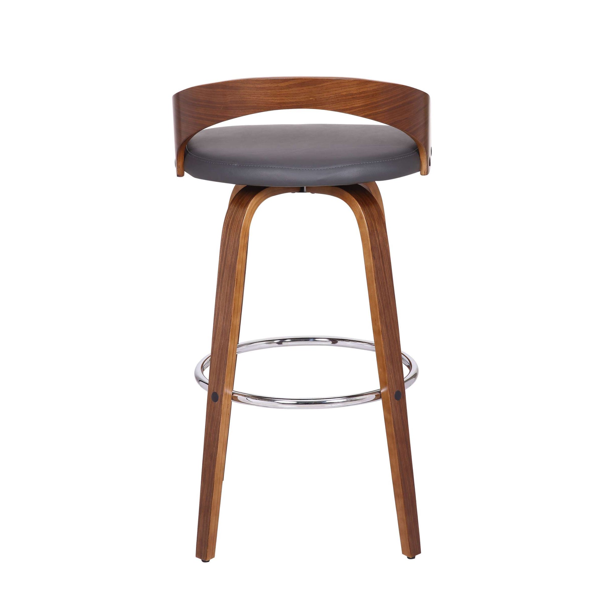 Sonia 30" Bar Height Swivel Grey Faux Leather and Walnut Wood Bar Stool By Armen Living | Bar Stools | Modishstore - 4