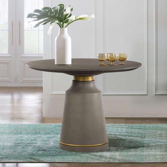 Pinni Gray Concrete Round Dining Table with Bronze Painted Accent By Armen Living | Dining Tables | Modishstore