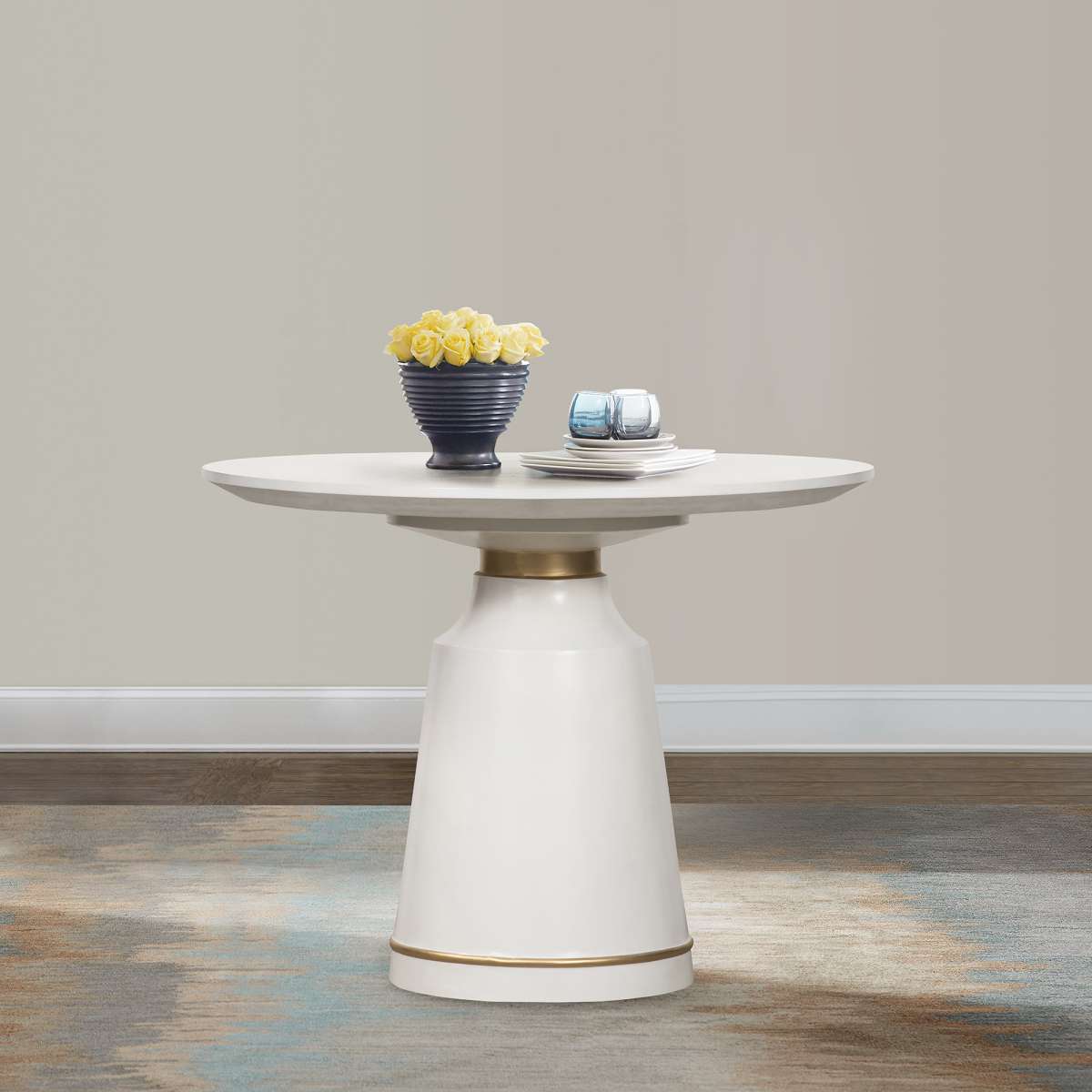 Pinni White Concrete Round Dining Table with Bronze Painted Accent By Armen Living | Dining Tables |  Modishstore 