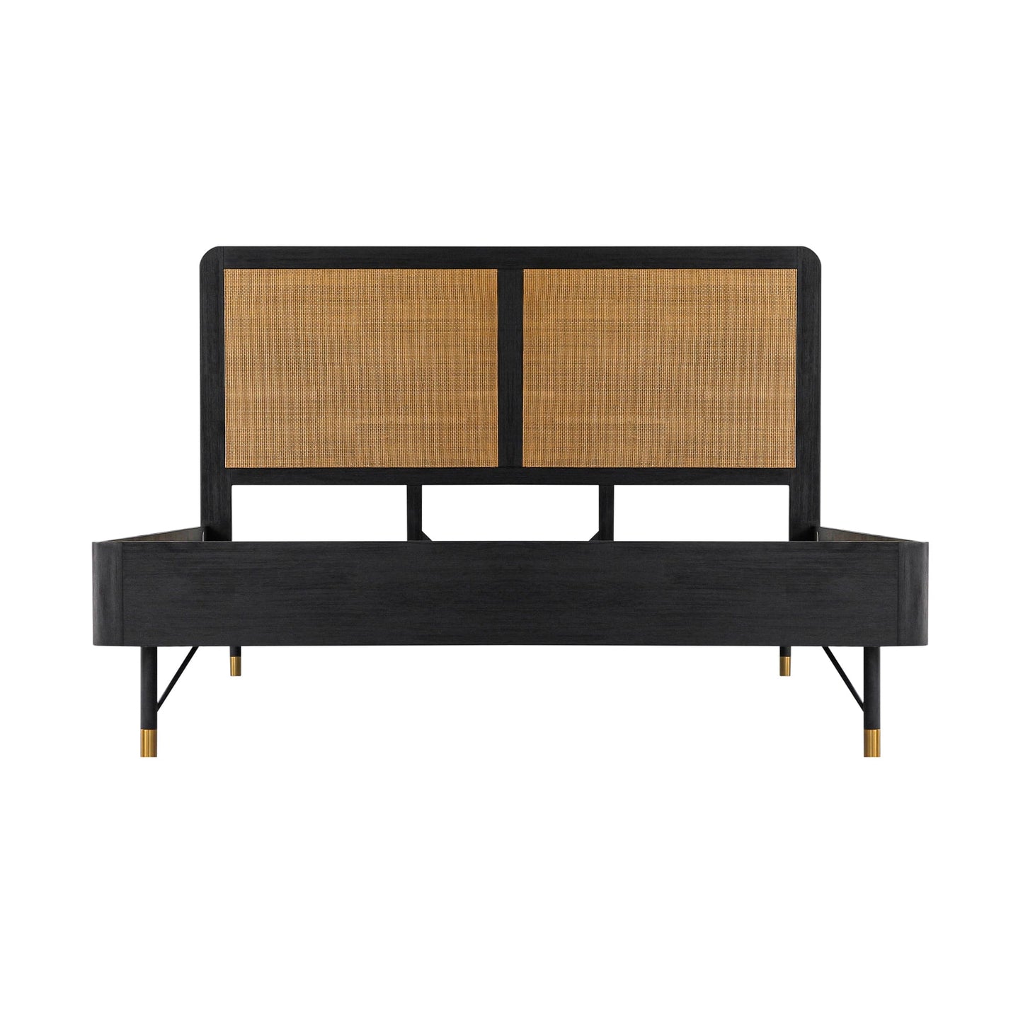 Saratoga King Platform Frame Bed in Black Acacia with Rattan Headboard By Armen Living | Beds | Modishstore - 2