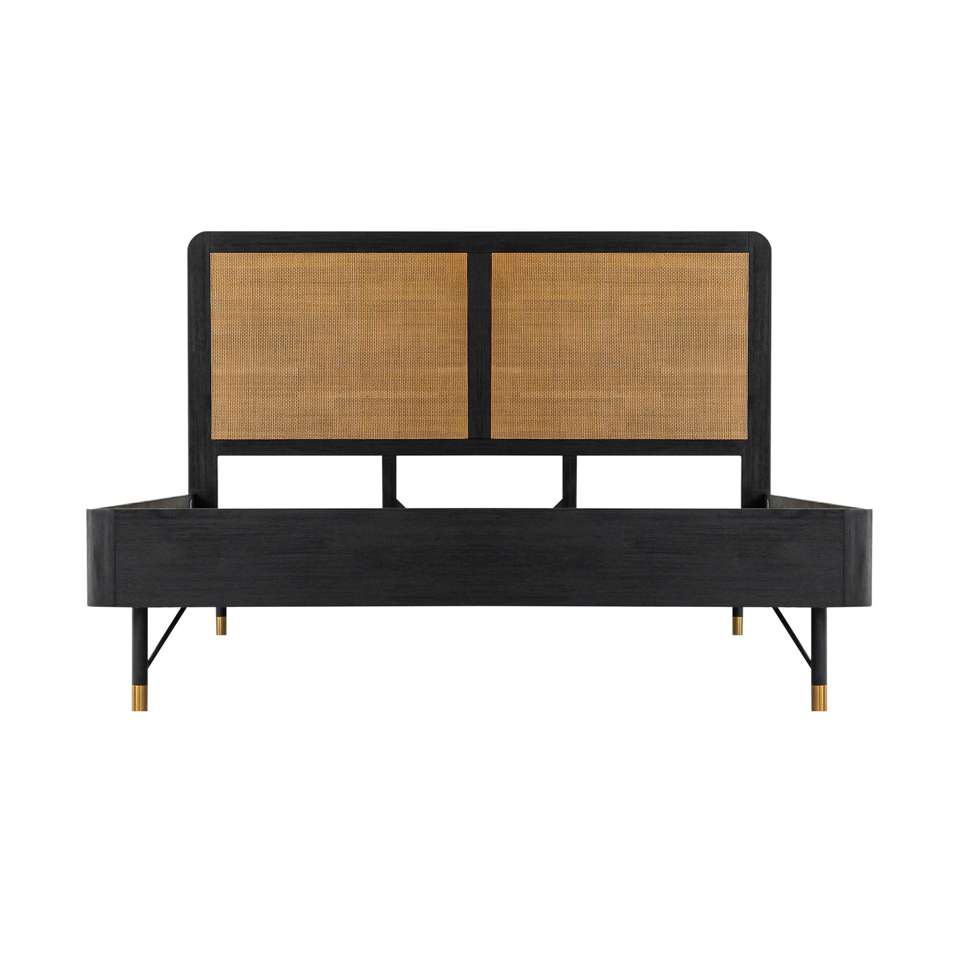 Saratoga King Platform Frame Bed in Black Acacia with Rattan Headboard By Armen Living | Beds | Modishstore - 2