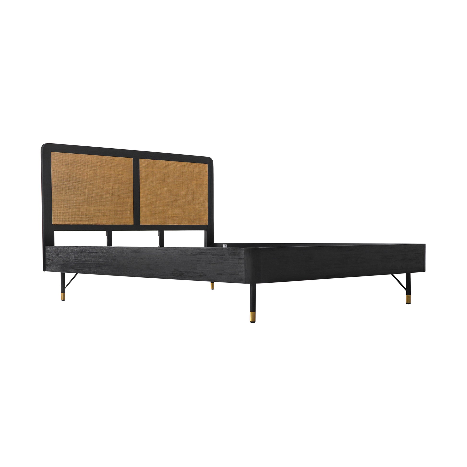 Saratoga King Platform Frame Bed in Black Acacia with Rattan Headboard By Armen Living | Beds | Modishstore - 4