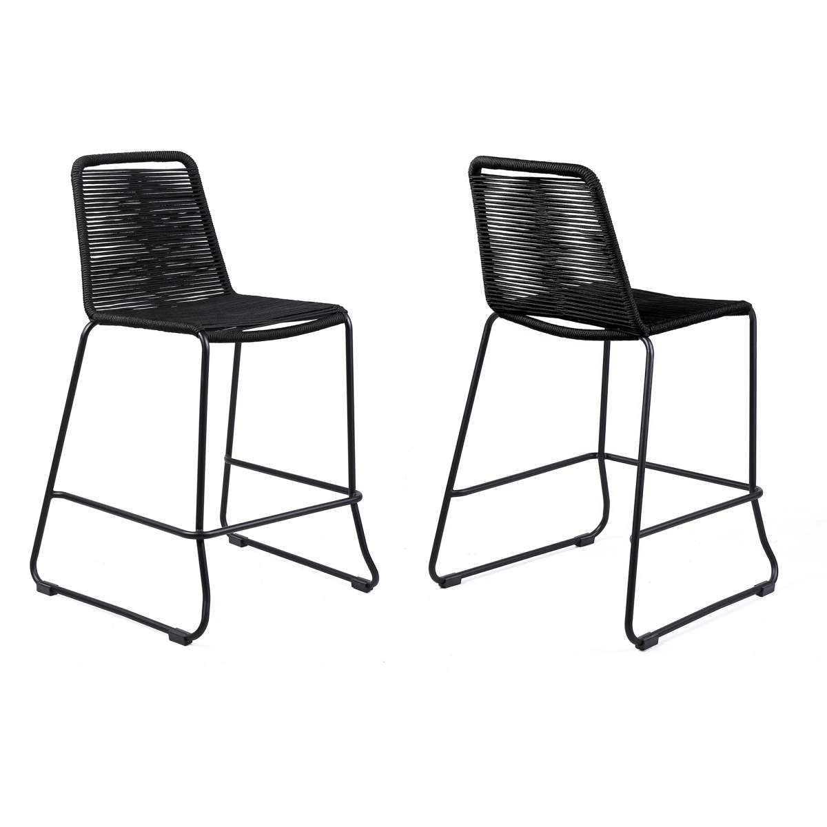 Shasta 26" Outdoor Metal and Black Rope Stackable Counter Stool - Set of 2 By Armen Living | Bar Stools |  Modishstore  - 2