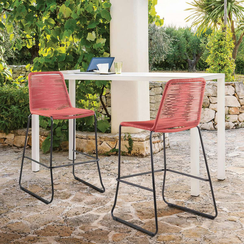 Shasta 26" Outdoor Metal and Brick Red Rope Stackable Counter Stool - Set of 2 By Armen Living | Bar Stools |  Modishstore 