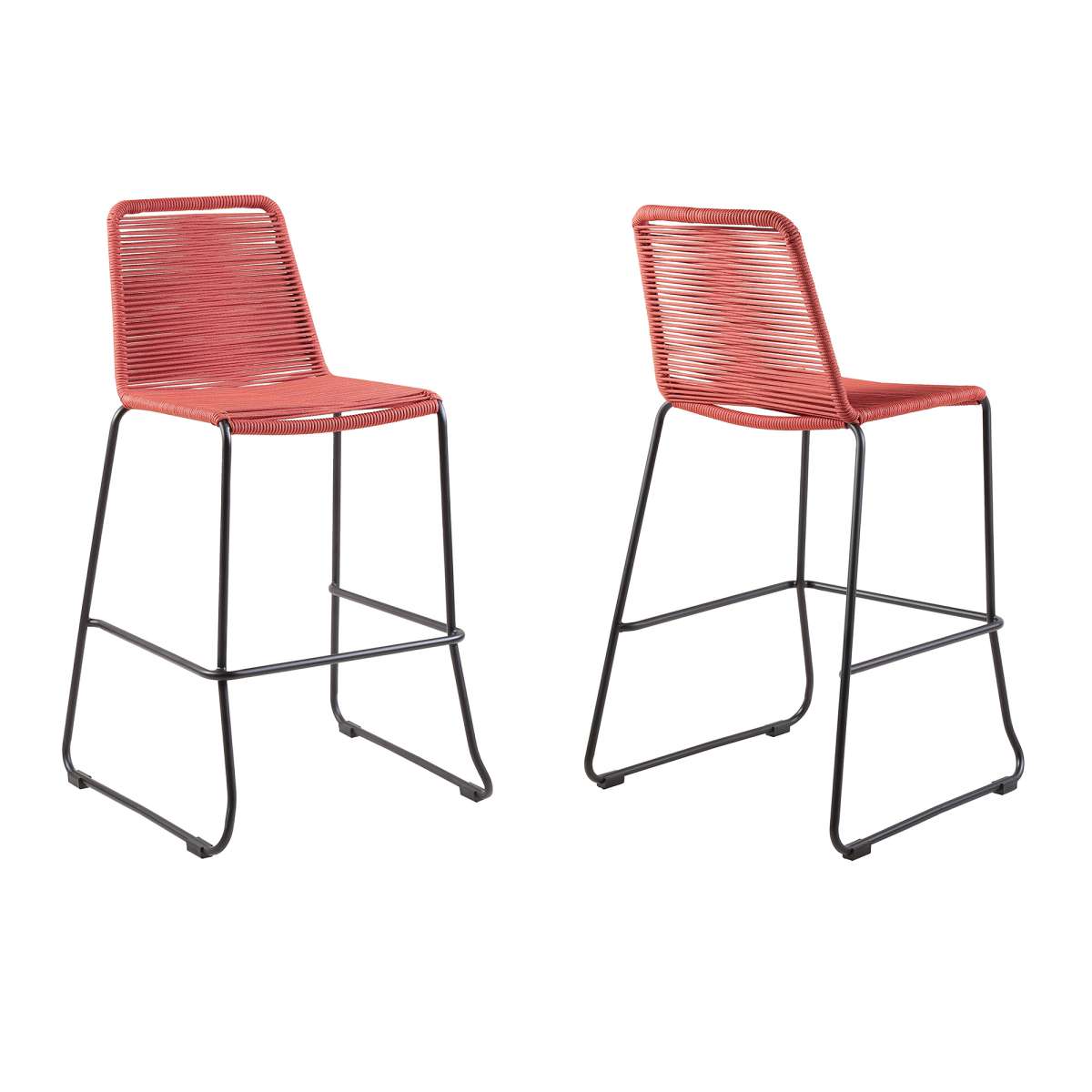 Shasta 30" Outdoor Metal and Brick Red Rope Stackable Barstool - Set of 2 By Armen Living | Bar Stools |  Modishstore  - 3