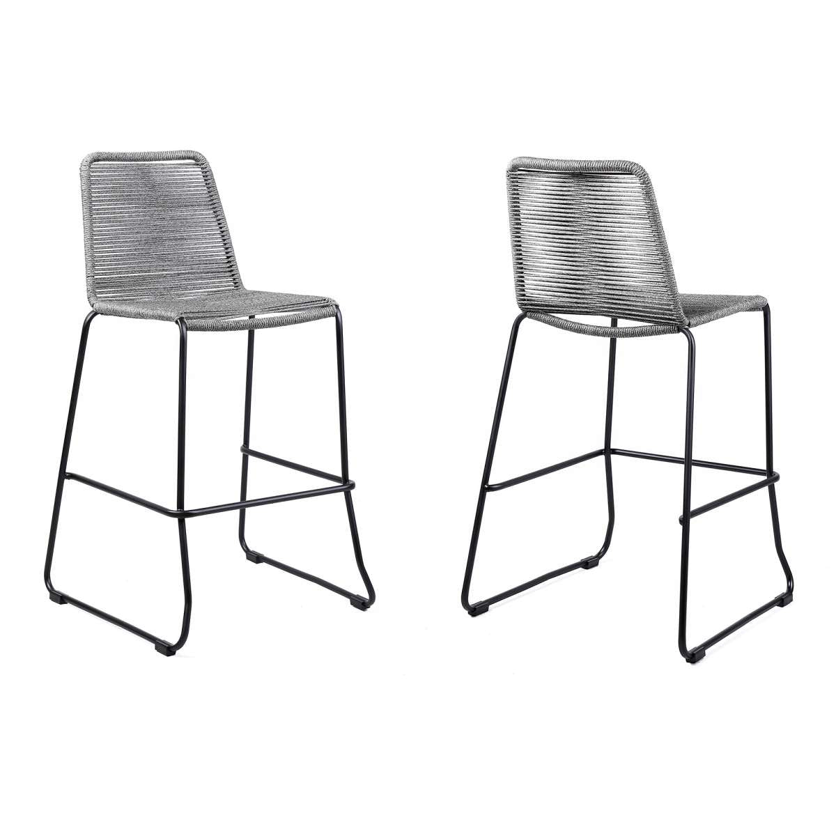 Shasta 26" Outdoor Metal and Grey Rope Stackable Counter Stool - Set of 2 By Armen Living | Bar Stools |  Modishstore  - 2