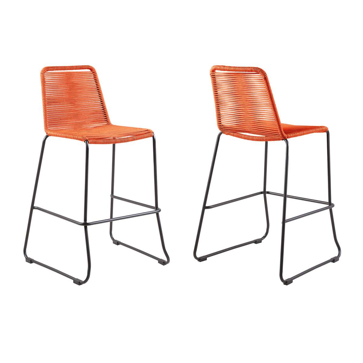 Shasta 26" Outdoor Metal and Tangerine Rope Stackable Counter Stool - Set of 2 By Armen Living | Bar Stools |  Modishstore  - 2